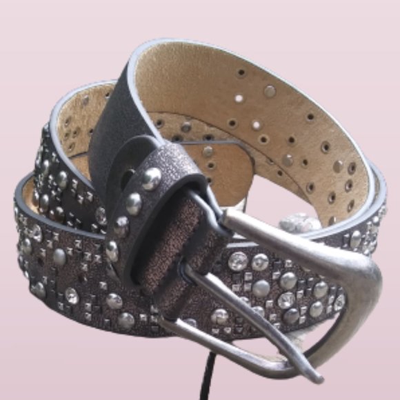 Leather Belt with PU metal studs and Rhinestones 110 cm 43 inch belt main image 5